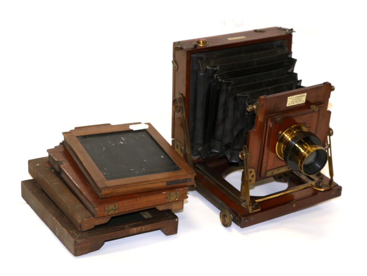 Lot 2196 - Underwood 'The Exhibition' Plate Camera with mahogany body, with brass lens ' Obturateur Iris...