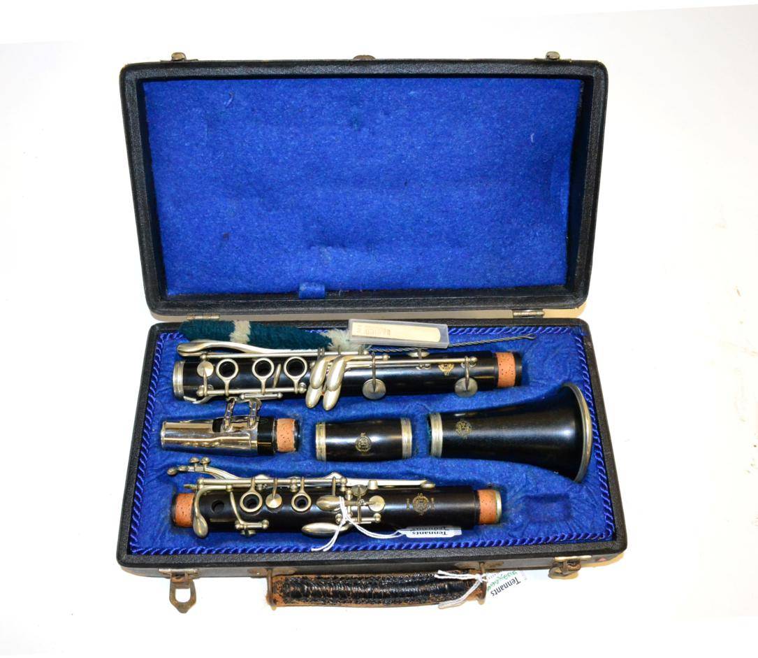 Lot 2057 - Selmer Bb Clarinet Made in France, both joints show matching serial no.N1604, in slimline case,...