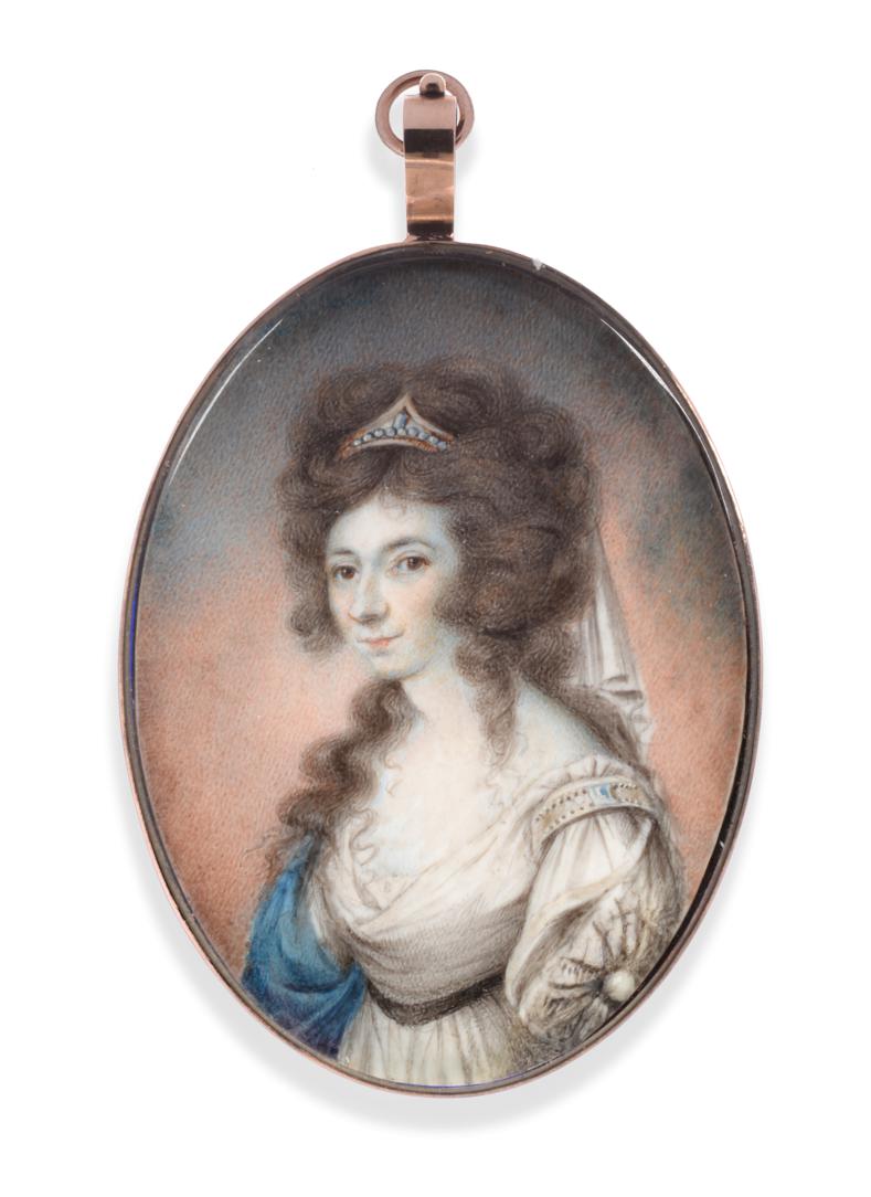 Lot 971 - William Singleton (d.1793): Miniature Portrait of Sarah Lyle (nèe Greg, b.1755), bust length,...
