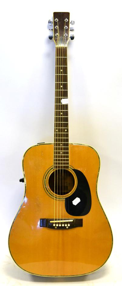 Lot 2107 - Saxon Electro-Acoustic Guitar with two tone back, rosewood fingerboard and bridge, black...