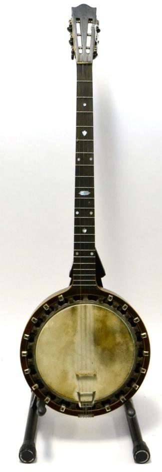 Lot 2125 - Banjo five string, with badge 'The New Windsor Patent Zither Banjo, Maker Birmingham' 8.75";...