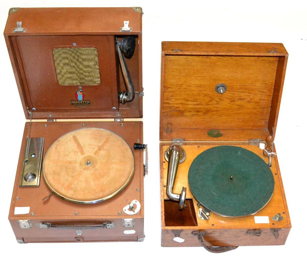 Lot 2168 - Edison Bell Winner Portable Gramophone together with a Dulcetto Port-Table gramophone (2)