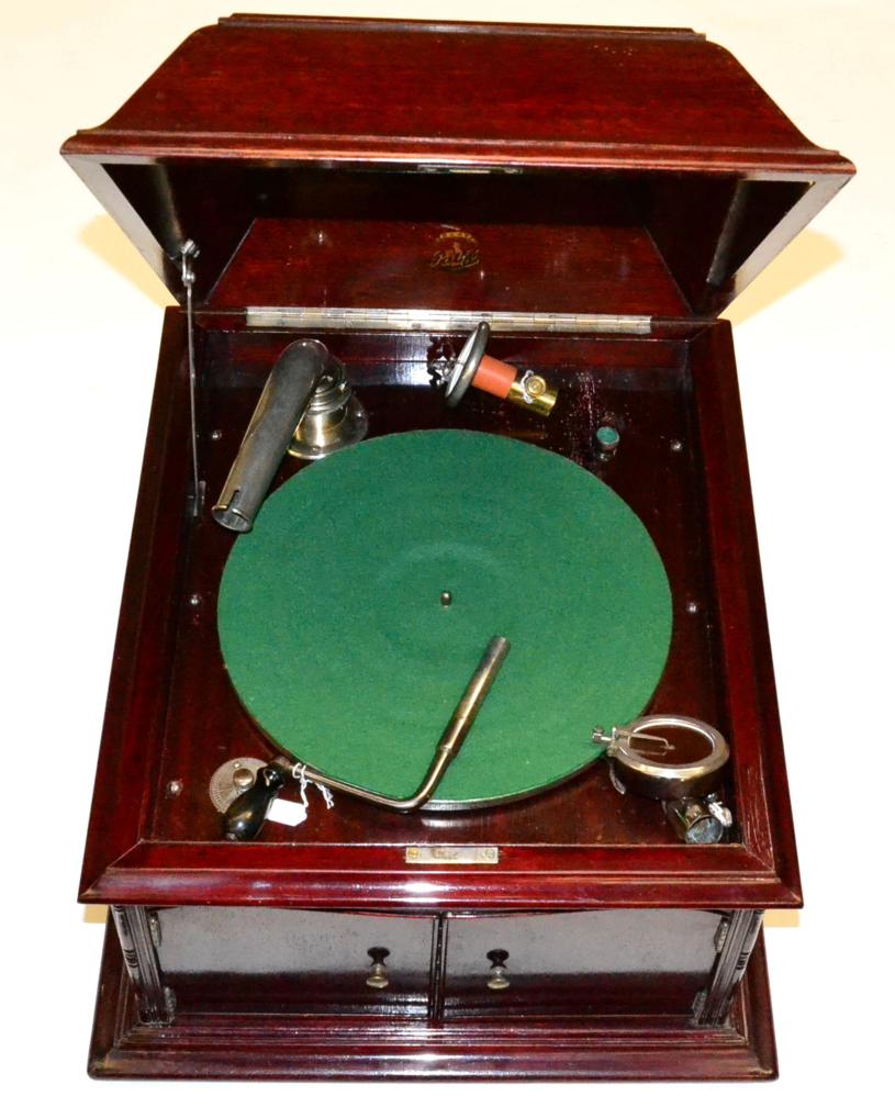 Lot 2172 - Pathe Table Grand Gramophone in varnished case bearing Pathe Decal with Chinese characters,...