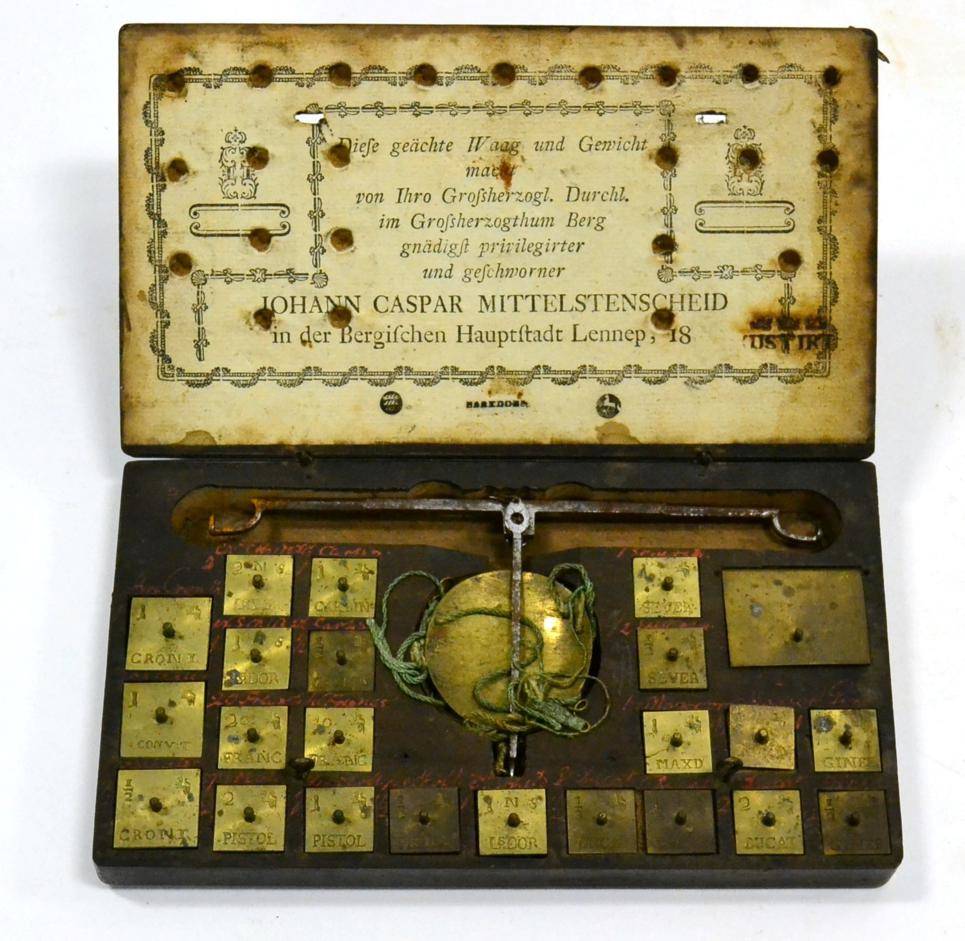 Lot 2266 - Johann Caspar Mittelstenscheid Set Of Coin Scales And Weights consisting of hand held beam...