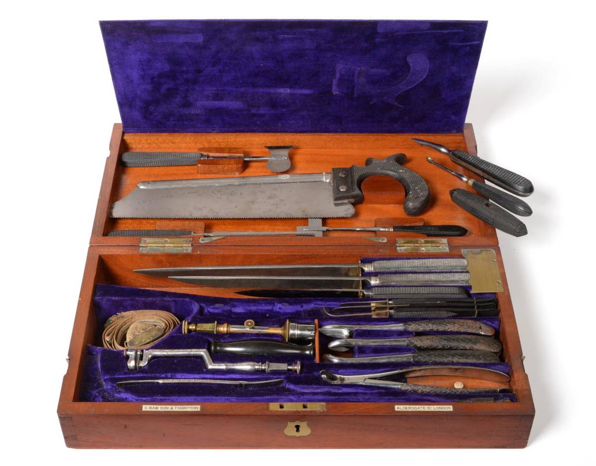 Lot 2289 - S Maw Son & Thompson Surgical Instrument Set with various instruments including bone saw and...