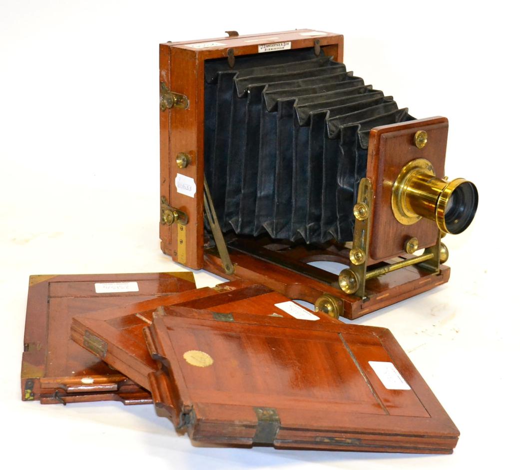 Lot 2315 - J Lancaster The 1893 Instantograph Half Plate Camera with unmarked brass lens with iris...