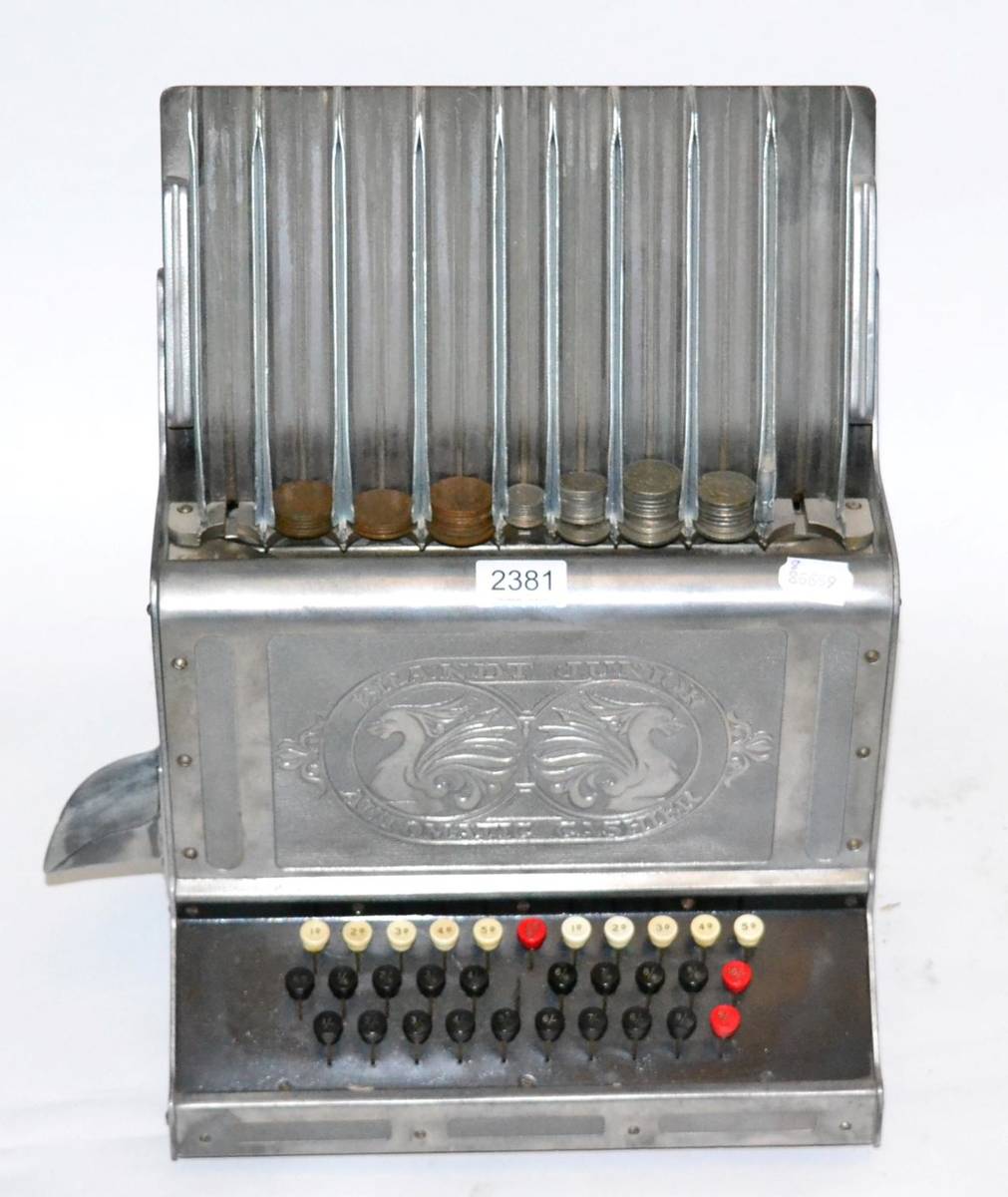 Lot 2381 - Brandt Junior Automatic Cashier, for changing money in an amusement arcade, with cast alloy...