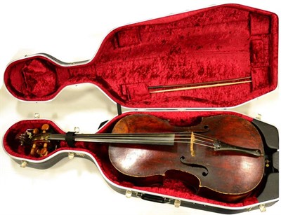 Lot 3 - Cello 28.25"; back, with painted on purfling, two piece back, ebony fingerboard and tailpiece,...