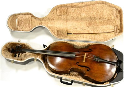 Lot 6 - Cello with dark varnish, 30"; back, had damage to ribs in past, possibly refinished, pegs have been
