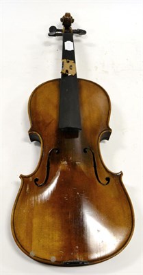 Lot 10 - Franz Hel Violin 14.25"; two piece back, ebony fingerboard and pegs, heel block button stamped F H