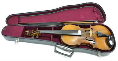 Lot 14 - Nicolaus Amatus Copy Violin 14.4"; two piece back, ebony fingerboard, rosewood pegs, with bow...