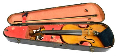 Lot 17 - Stradivarius Copy Violin with two piece back 14"; in length, probably German, ebony fingerboard and