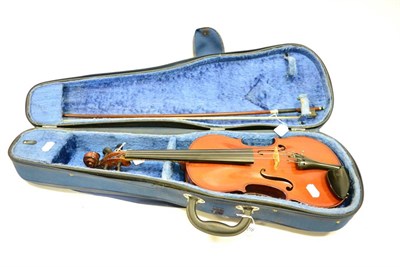 Lot 26 - Violin Labelled Ruggielli with 14"; piece back with Erich Steiner box with ebony frog, nickel...