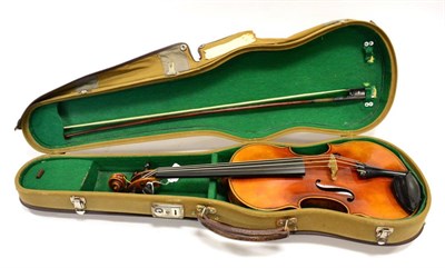 Lot 27 - Violin one piece back 14"; back, with Paulo Fiorini label, ebony fingerboard and tailpiece,...