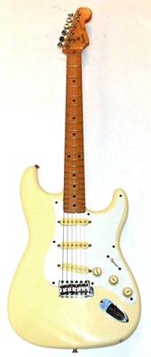 Lot 56 - Fender Squier Stratocaster Guitar 1982 E816674 Made in Japan, cream finish with white scratchplate