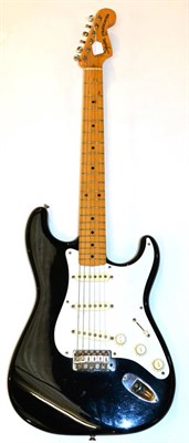 Lot 57 - Fender Squier Stratocaster Guitar 1982 no.JV32488 Made in Japan, black body with white...