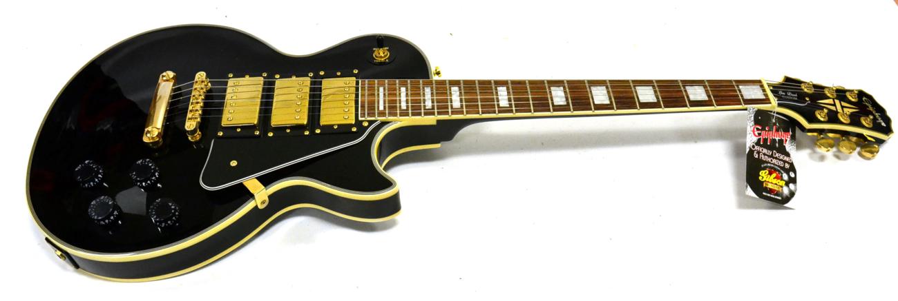 Lot 73 - Reproduction Epiphone Les Paul Custom (Made in China) black finish with three humbucker pick-ups