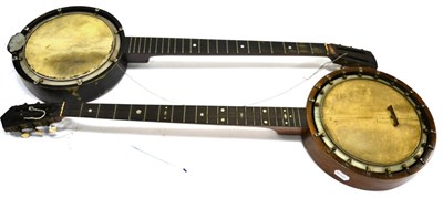 Lot 80 - Banjo 5 String, Make Unknown with decorative wooden resonator, 8.25"; head; Reliance 5 String Banjo