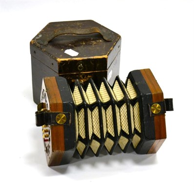 Lot 91 - Wheatstone English System Concertina 48 button, with makers label, in hexagonal case