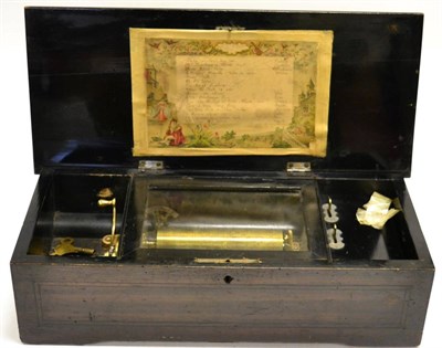 Lot 102 - Swiss Cylinder Music Box playing 8 aires stamped '14038', lever wing with single piece comb,...