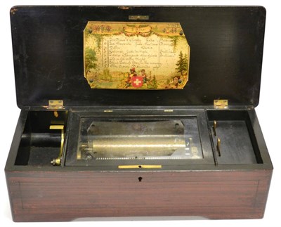 Lot 103 - Swiss Victorian Cylinder Music Box no.9628, lever wind with 6";, 15cm cylinder, single comb,...