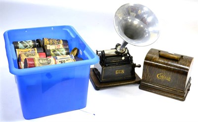 Lot 108 - Edison Gem Phonograph no.215009, with F reproducer and original horn (Good) together with a box...