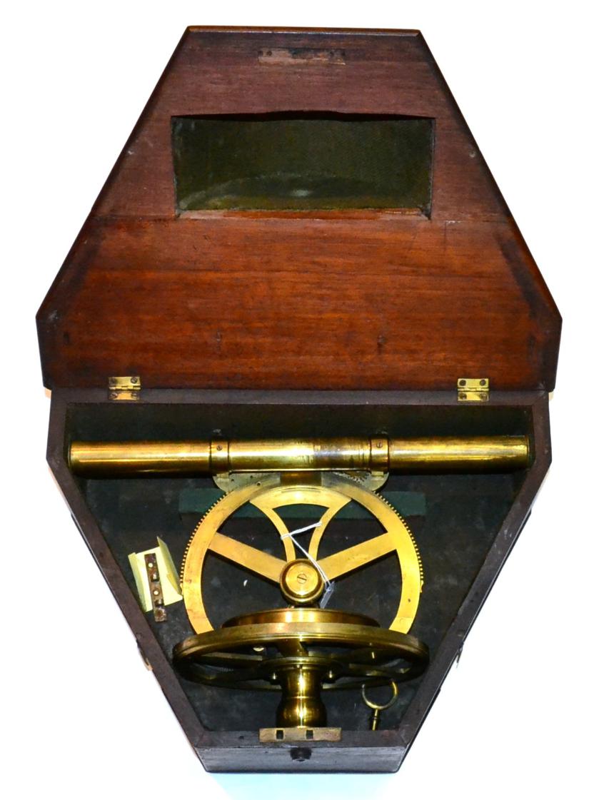 Lot 119 - Heath & Wing (London) Brass Theodolite/Mining Dial on circular base with degree graduations...