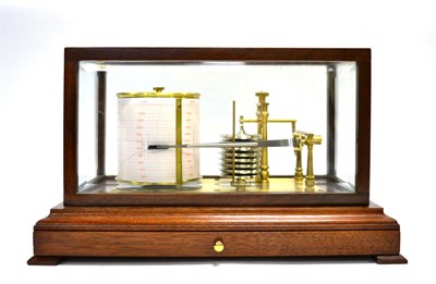 Lot 125 - Sewills (Liverpool) Modern Barograph with eight vacuum sections and brass frame, in stained...
