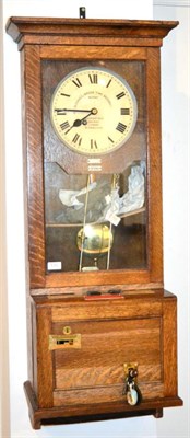 Lot 130 - The Gledhill-Brook Time Recorder no.57282, with 9.5"; dial, brass fittings, red 'Warning'...