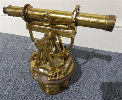 Lot 132 - Troughton & Simms (London) Brass Theodolite on circular mount with central compass and twin...