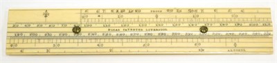Lot 162 - Ivory Slide Rule marked 'Dicas Patentee Liverpool' with scales Proof & Alcohol on one side and...
