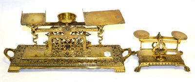 Lot 176 - Ornate Brass Balance with Oriental style pierced frame and base 15.5";, 40cm, together with a...