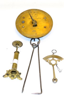 Lot 177 - Salters Trade Spring Balance weighing 4lb by 1/4oz, with circular brass face having lead plug...