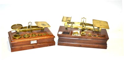 Lot 179 - Postal Scales By Vandome (London) on mahogany base with six mixed weights, largest (4oz)...