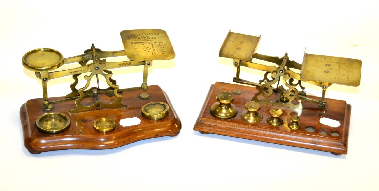 Lot 212 - Windle & Blyth Postal Scales engraved with rates to 12oz, 4d, with three non-matching weights...