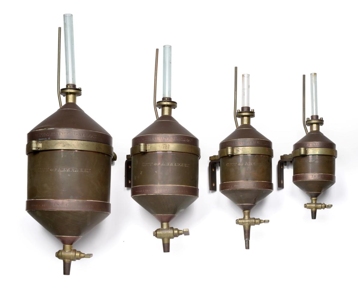 Lot 218 - City Of Aberdeen Trading Standards A Set Of Four Liquid Measures each a copper cylinder with...