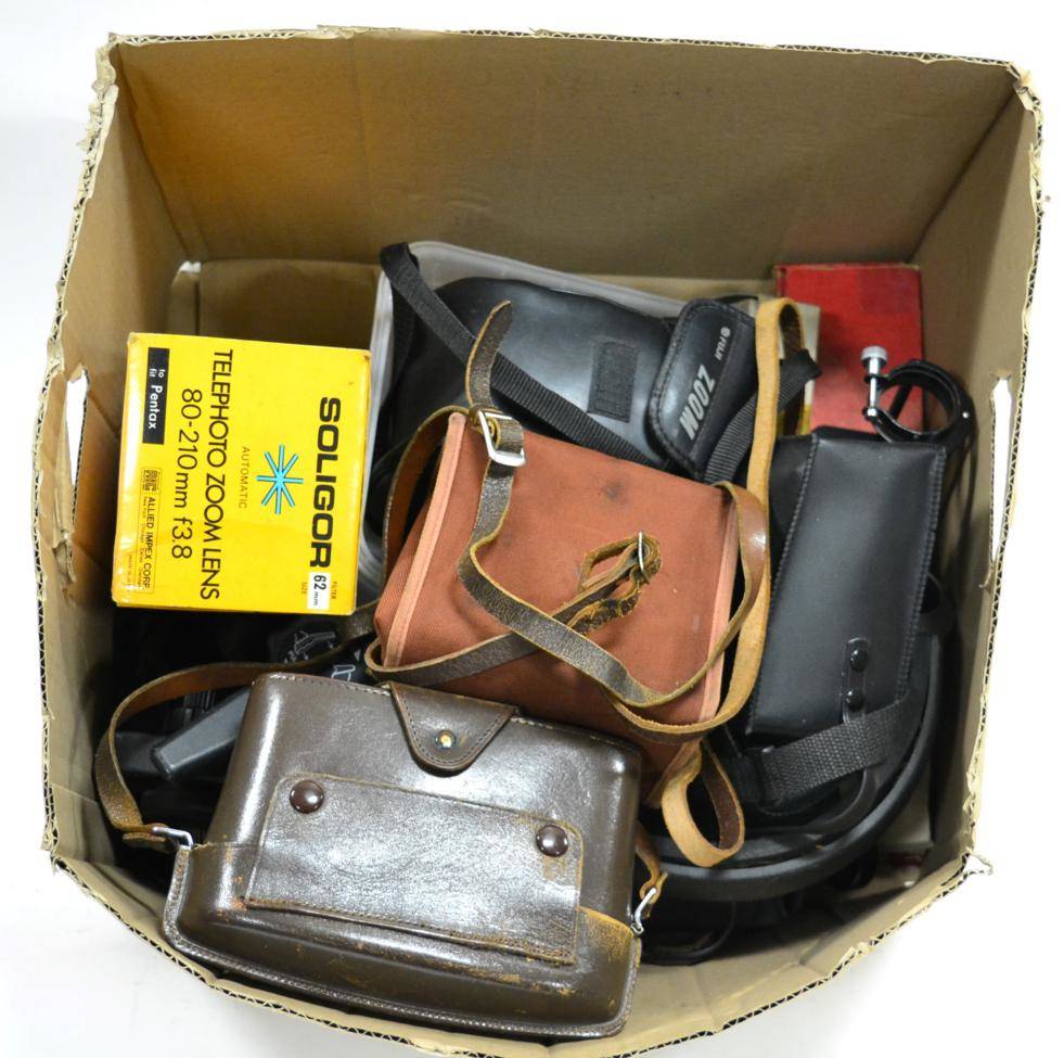 Lot 302 - Various Cameras And Related Items including Ensign 20, Fuji FZ3000; two Helios lenses, Soligor f3.8