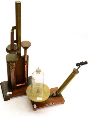 Lot 7 - Griffin & George Vacuum Pump with brass hand pump and glass jar with stopper on brass stand,...