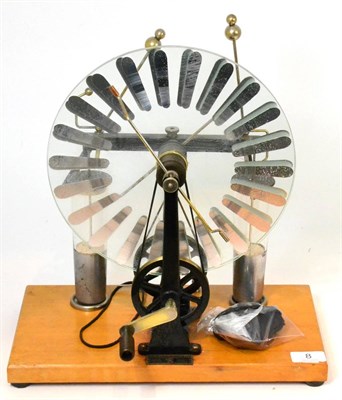 Lot 8 - Griffin And Tatlock Wimshurst Machine with acrylic discs, two Leyden Jars and hand winding...