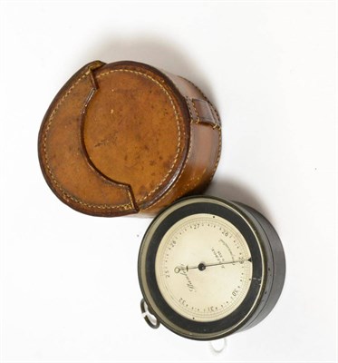Lot 18 - Stanley Compensated Barometer/Altimeter in black lacquered brass case and leather case