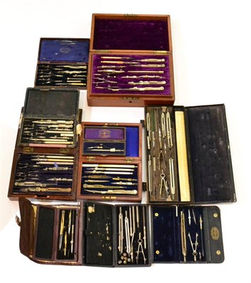 Lot 24 - Various Drawing Instruments a collection  of 11 assorted set including three in mahogany cases (11)
