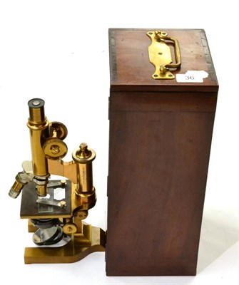 Lot 36 - E Leitz Wetzlar (New York) Microscope no.39305, brass with rack and pinion course and...