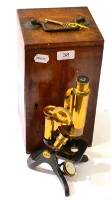 Lot 38 - Henry Crouch (London) Microscope brass with black lacquered stand and stage, rack and...