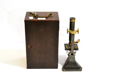 Lot 41 - R & J Beck Microscope no.17147, brass with dark grey lacquering, in mahogany case with various...