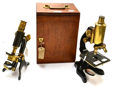 Lot 43 - Steindorf (Berlin) Microscope no.45425, with brass barrel, black lacquered tilting stand, rack...