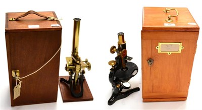 Lot 44 - Swift Brass Microscope with rack and pinion course and thumb wheel to barrel fine focussing,...