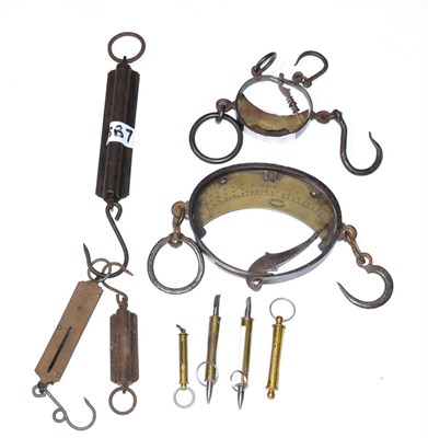 Lot 57 - Nine Brass and Steel Spring Balances, including a LeBoucher mancur 1.5kg balance, another...