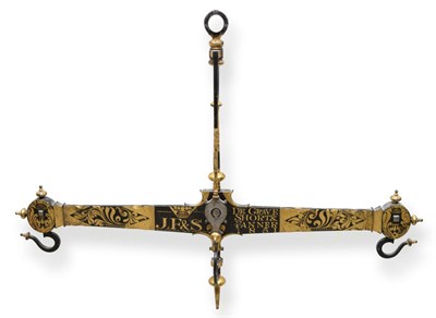 Lot 60 - A DeGrave Short & Fanner Bankers Scale Beam, the 32inch cast iron beam ornately decorated in...