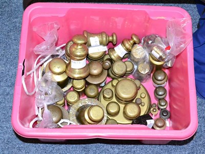 Lot 76 - A Collection of Brass Weights, including an incomplete set of inset weights with stand,...