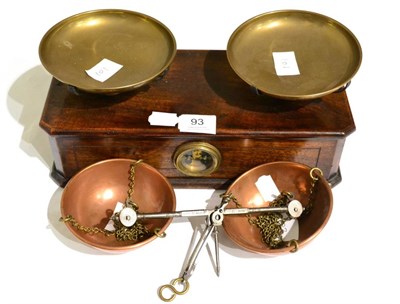 Lot 93 - Roberval Type Balance with two brass pans and two needle indicator in window on base; together with